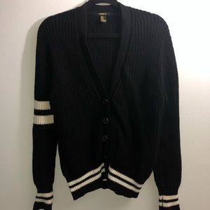 Black cardigan with white striped detailing